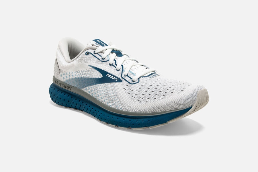 Brooks Glycerin 18 Road Loopschoenen Heren - Wit/Blauw - 421087UBG